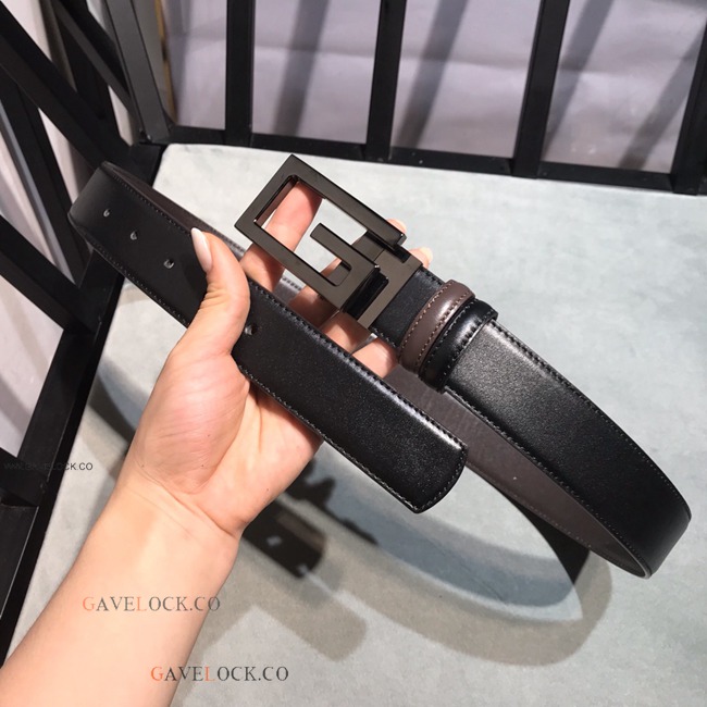 Gucci Belt Black & Brown Napa Upgraded Leather Black Buckle